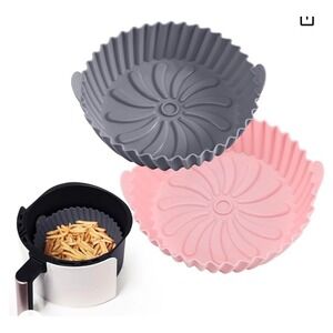 NEW Air Fryer Liners Silicone Pot Reusable Basket Food Safe 3QT to 5QT Gray Pink